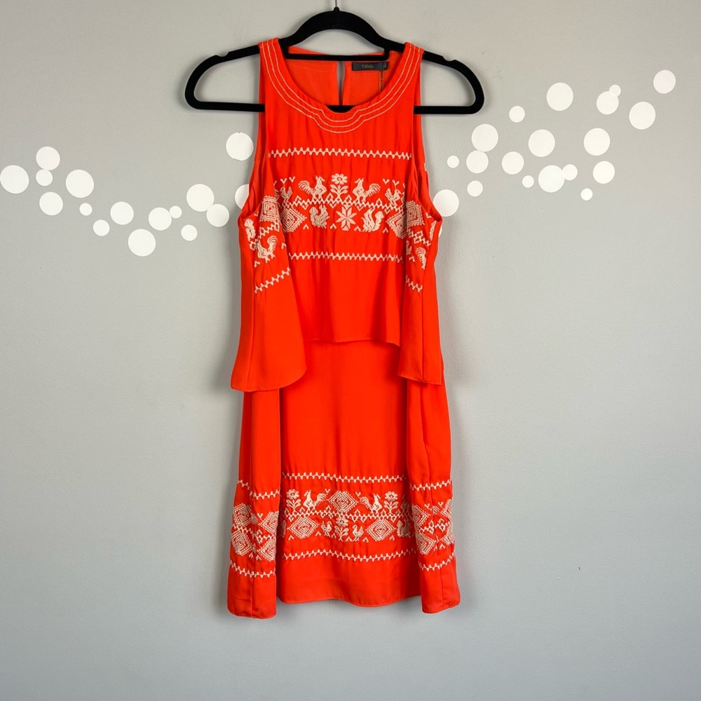 THML Rooster Embroidered Tiered Dress Size S